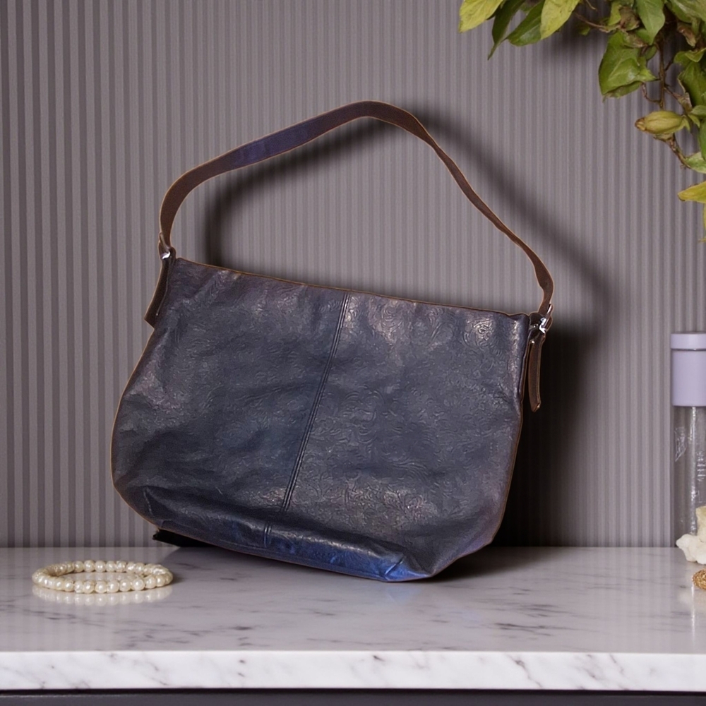 Chic Black Embossed Vegan Leather Shoulder Bag Adjustable Purse
